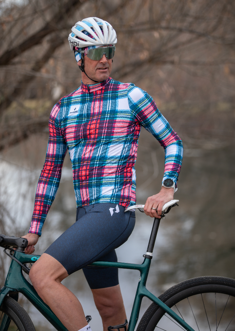 M s Pro THERMAL LS Jersey Plaid Red Panache Cyclewear Co